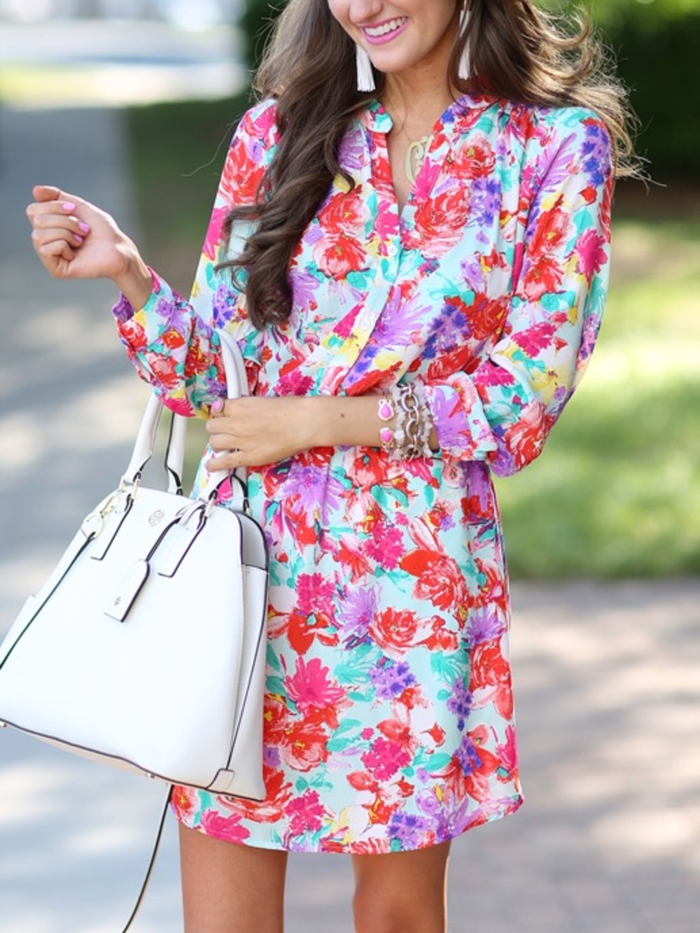 Charles Henry Bright Floral Button-Front Dress
